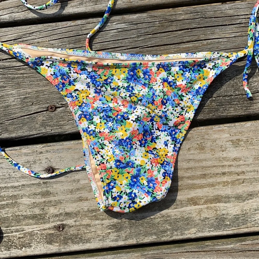 Faithfull the Brand Blue Yellow Floral Triangle Bikini